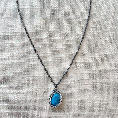 Collar Negro Piedra Azul