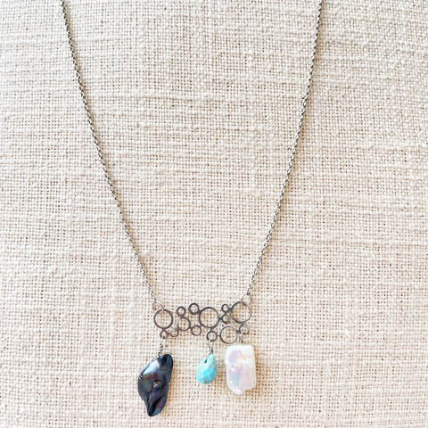 Cadena Plata Dije Cristales y Perlas