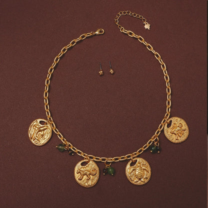 Maxi Collar + Aretes Monedas Selva Verde