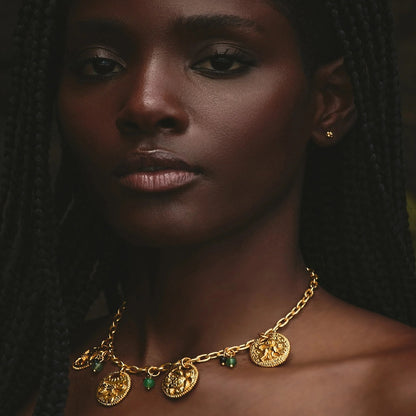 Maxi Collar + Aretes Monedas Selva Verde