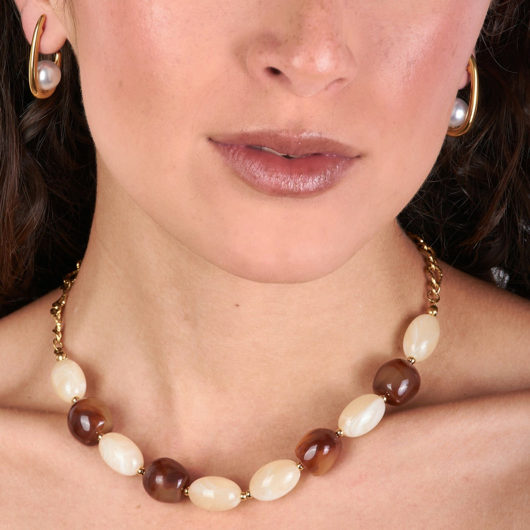 Collar Bolas Café y Marfil