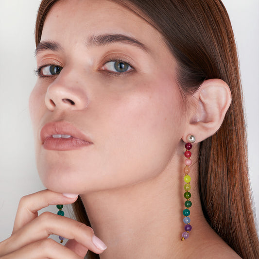 Aretes Largos Semilla y Piedras Semipreciosas