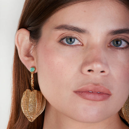 Aretes Uchuva Esmeralda Oro