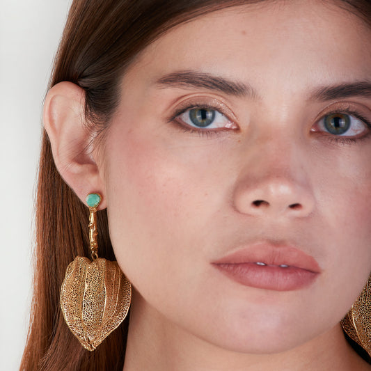 Aretes Uchuva Esmeralda Oro