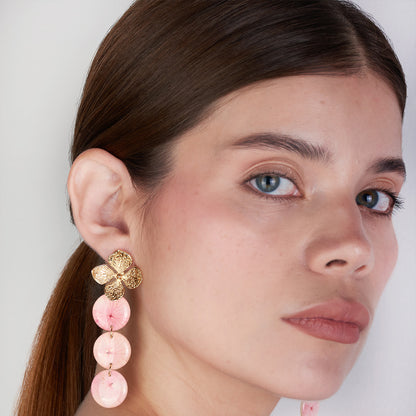 Arete Topo Flor hortensia + 3 Fichas Doble Resina