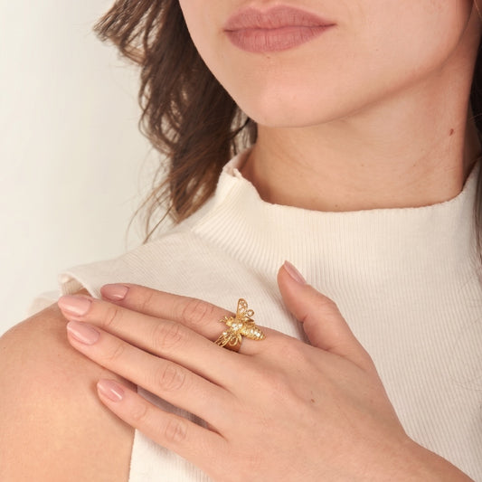 Anillo Abeja Vuelo de Vida Dorado