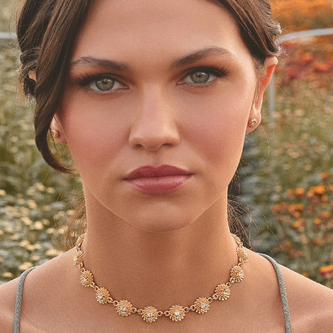Choker Crisantemo Oro + Aretes