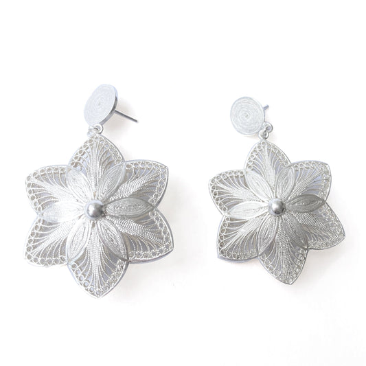 Aretes flor de loto volumen plata 980 filigrana de Ivory (4606192779364)