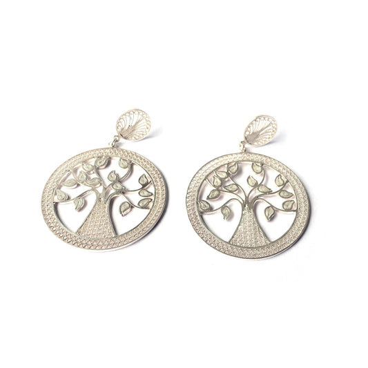 Aretes topo arbol de la vida 2 con borde, plata 980 filigrana de Ivory (4606196449380)