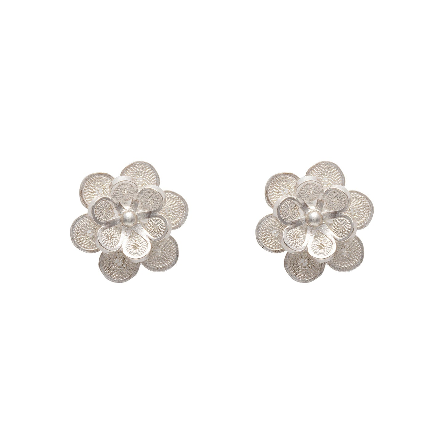 ARETES TOPO ROSETA DOBLE PLATA 980 FILIGRANA DE IVORY