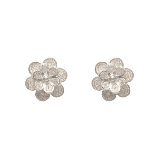 ARETES TOPO ROSETA DOBLE PLATA 980 FILIGRANA DE IVORY