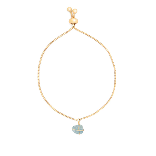 Pulsera Cadena Oro Aguamarina
